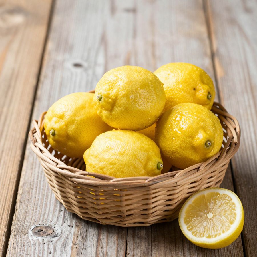 AI photo of lemons in a wicker basket